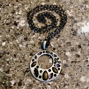 Crystals & Faux Gems inlaid Pendant Necklace